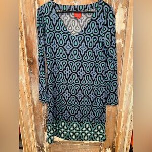 Tracy Negoshian Geometric Patterned Long Sleeve Dress Size Medium